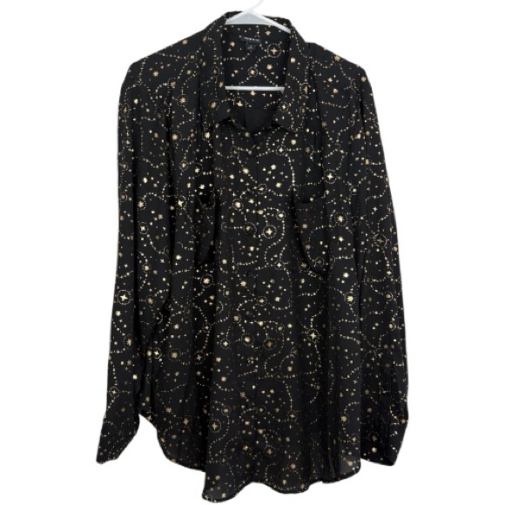 Black Star & Dot Print Long-Sleeve Blouse